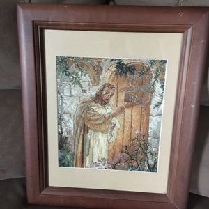 Framed cross-stitch “Christ at heart’s door”